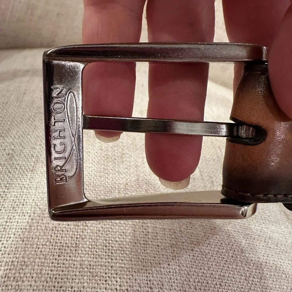 Brighton Brown Leather Belt Men’s Size 44 Made In USA Silver Buckle M21764 NWOT